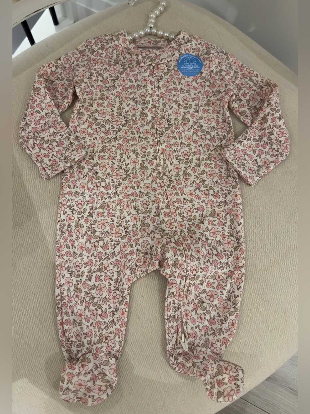 🦢 3 Mth 100% Cotton Pretty Floral Baby Footie Sleeper With 2-Wat Zip NWT